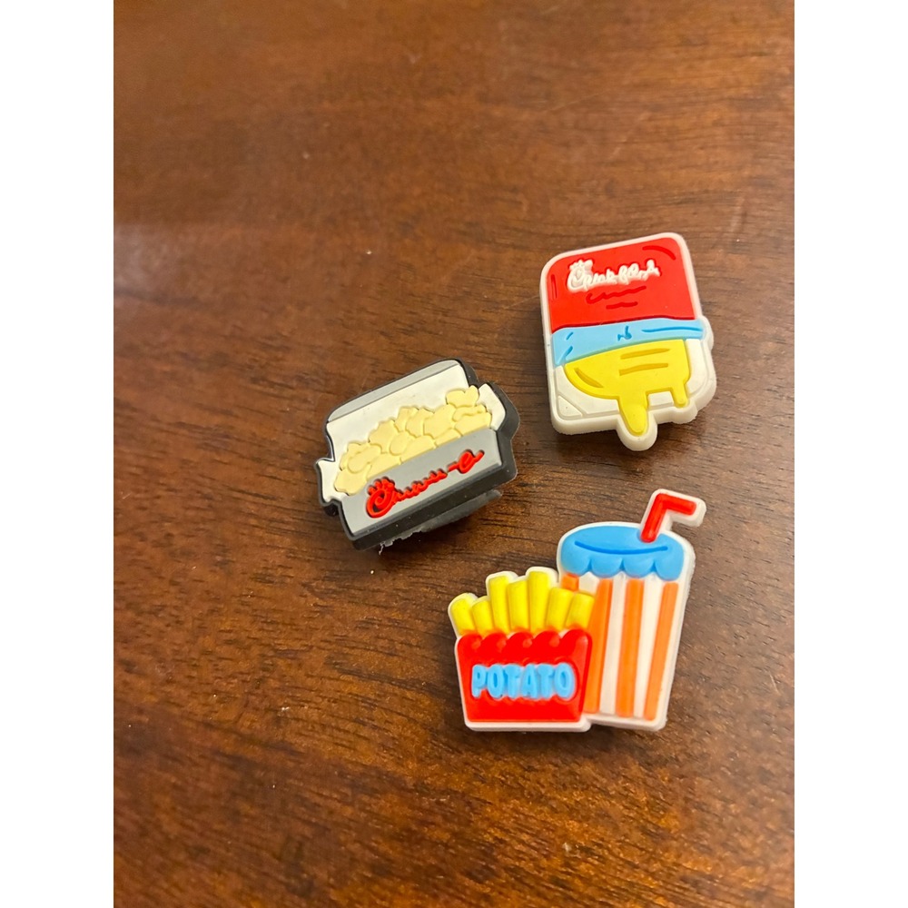 Chick-fil-A Inspired Shoe Charms Set 3pc PVC Clog Decorations Fast Food Fries